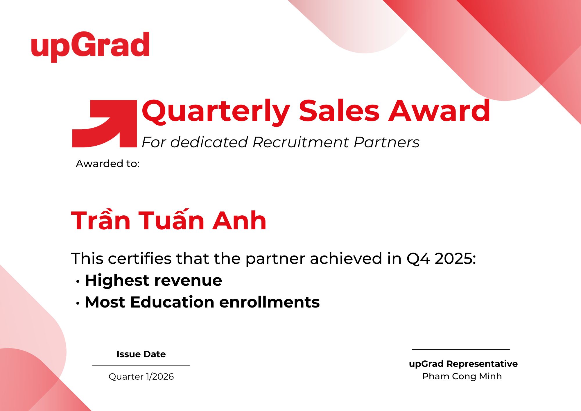 Ghi nhận từ upGrad